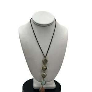 Lena Bernard Signed Stepping Stone Bezel Round Jasper Long Y Drop Necklace